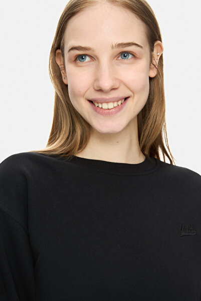 UCLA Sunniva Black Crew Neck Embroidered Loose Fit Women's Sweatshirt