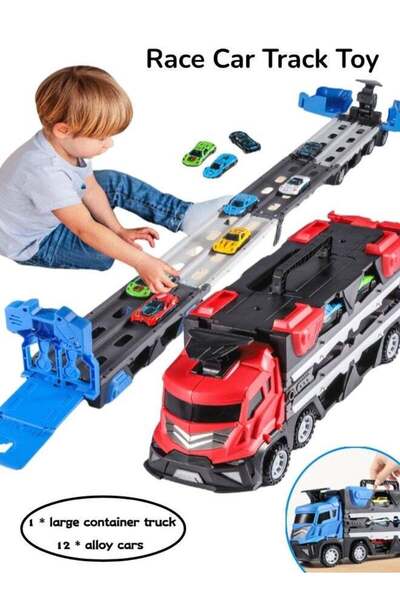 Generic Race Car Track Toy with Slots & Foldable Dual Tracks, Transforming Truck And 12 Alloy Cars