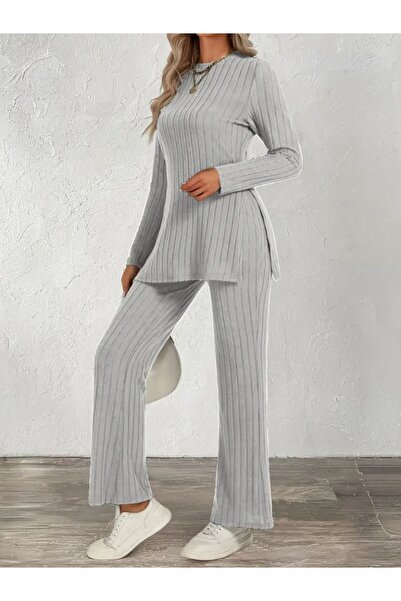 TBL DEKOR Women's Long Sleeve Crew Neck Side Slit Ruched Camisole Blouse and ...