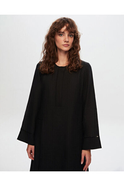 MISS DALIDA T24Y-4027 Pul Detaylı A Kesim Keten Elbise BLACK