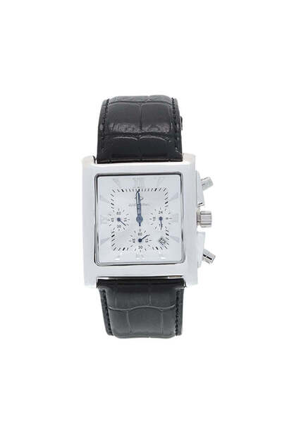 Bijuteria SORELLY Ceas bărbătesc argintiu cu curea neagră și cadran pătrat alb