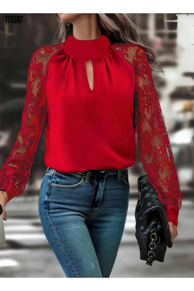 Kokosh moda Bluză de damă cu mânecă lungă, piept, detaliu fereastră, guler, mâneci cu gât, tul, nisip