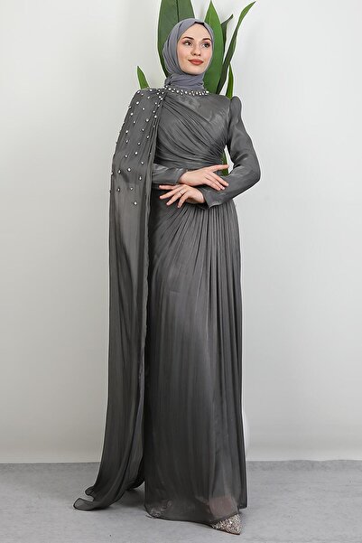 GİYZAMİLA İlkin Yoryo Evening Dress Dark Gray