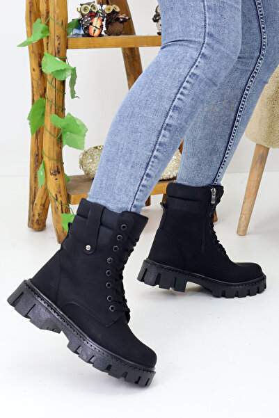 Emax حذاء نسائي برباط وسحاب ونعل سميك للشتاء مقاوم للماء 510