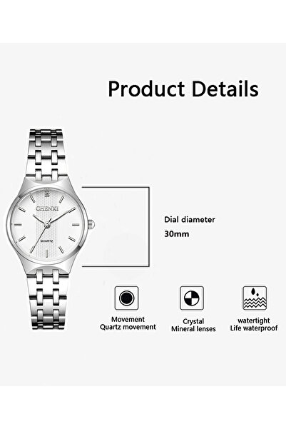 Youtrico CHENXI Ladies wristwatch Professional Watch - Silver, White Face,Life Waterproof