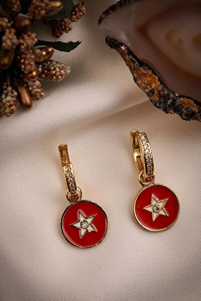 LA PERRY ACCESSORIES الأحمر المينا نجمة الشكل الذهب هوب القرط