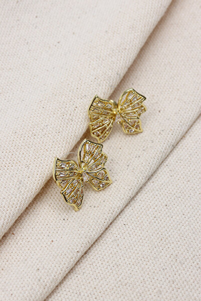 LA PERRY ACCESSORIES Gold Color Bow Earrings with Trapezoid Stone Detail