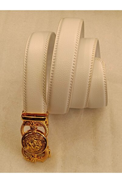 Butik Tülin Unisex Authentic Faux Leather White Gold Double Dragon Rotating i...