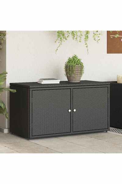 vidaxl خزانة تخزين للحديقة، لون أسود، 110×55×60.5 سم، مصنوعة من مادة البولي راتان