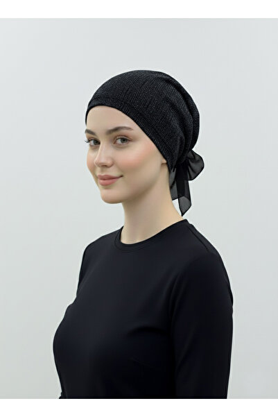 elysianfidan Luxury Nova Black Ready-To-Wear Turban Hijab with Chiffon Detail on the Back