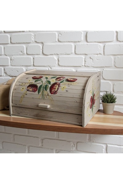 Decoratiuni Vintage Casa Retro Classic bread box, cream with poppies, hand-painted, without chopper, 39 cm* 18 cm * 27 cm