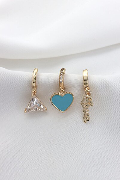 LA PERRY ACCESSORIES 3-Piece Blue Enamel Gold Heart Earrings