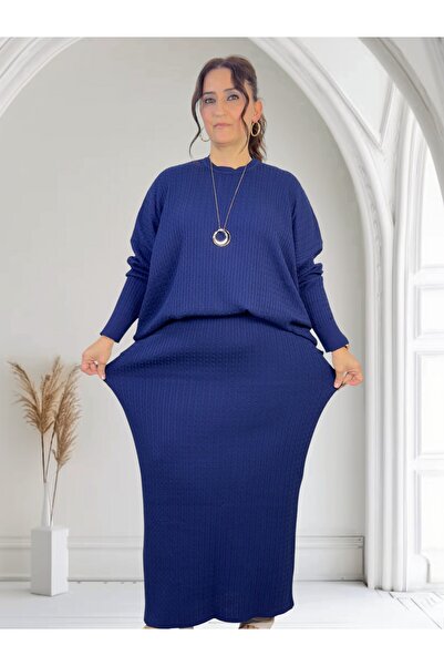 yagmurberen Hair Braiding Pattern Circular Necklace Long Sleeve Blouse Elastic Waist Skirt Plus Size Mercerized Double Set