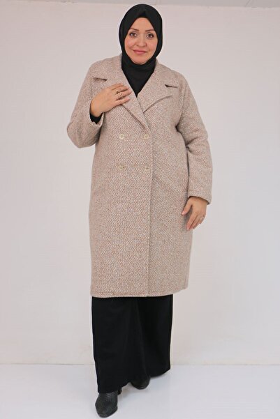 Eslina 53037 Plus Size Men's Collared Chanel Coat - Mink