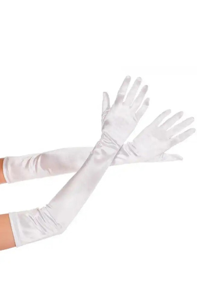zola Long universal evening gloves, retro style, polyester, 52 cm, white