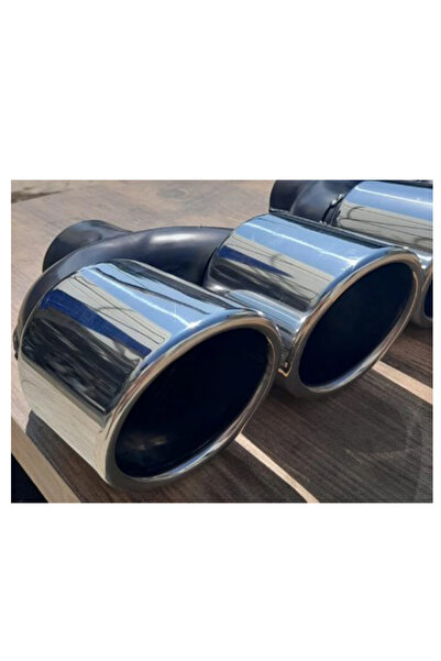 AUTO LUXURY 90 mm. Paslanmaz krom çiftli eşit çıkış eğimli kesim egzoz ucu ek...