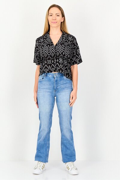 Forever 21 Women Allover Print Short Sleeve Shirt, Multicolor