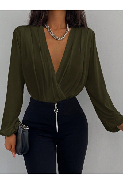 buğrahayalin    Women's Long Sleeve Double Breasted Collar Sandy Blouse