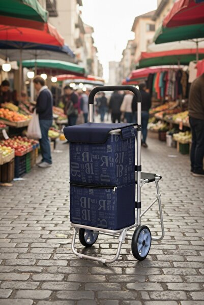 morponi Katlanabilir Oturaklı Alüminyum Gövdeli Pazar Arabası – Sessiz Tekerlek, Fermuarlı Çanta