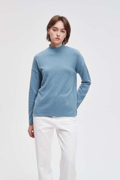 menta Plain Knit Ribbed Top with Long Sleeves