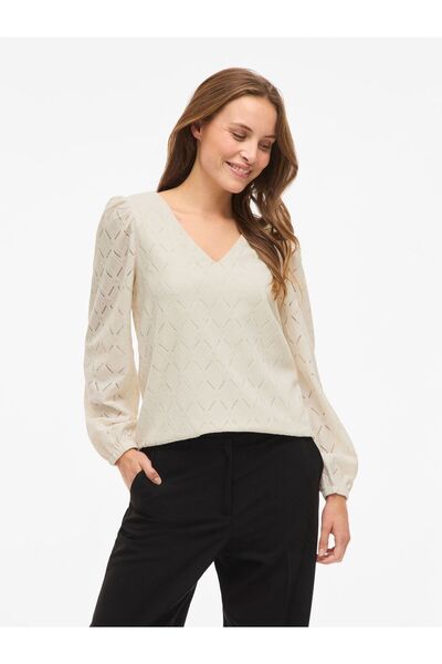 VILA Oberteil mit langen Ärmeln VIFERO V-Ausschnitt