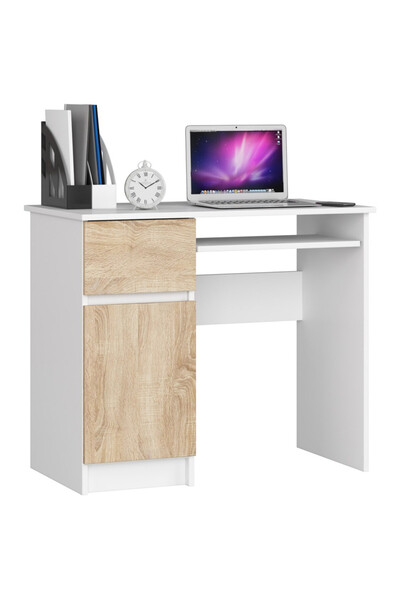 SERSIMO Birou de calculator PIKSEL, cu sertar, dulap și raft pentru tastatură, stânga, 90x50x77 cm, alb