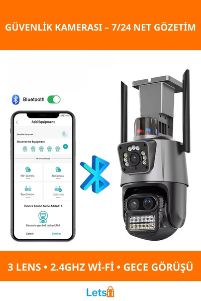 Letsii 3 Lens Wi Fi Gece Görüşlü Güvenlik Kamerası