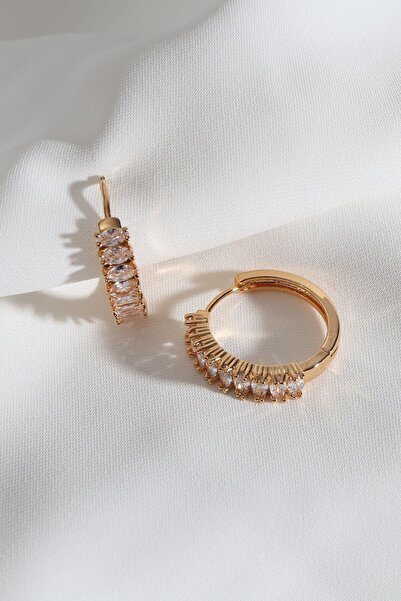 LA PERRY ACCESSORIES الأبيض زركون الرغيف الفرنسي حجر الذهب هوب الأقراط