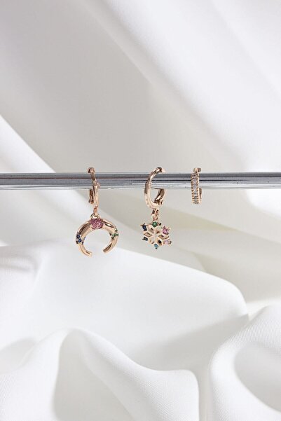 LA PERRY ACCESSORIES مجموعة VIP مكونة من 3 أقراط ذهبية مرصعة بالأحجار الملونة