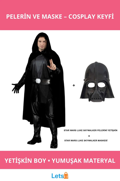 Letsii Yetişkin Luke Skywalker Pelerin ve Maske Kostümü