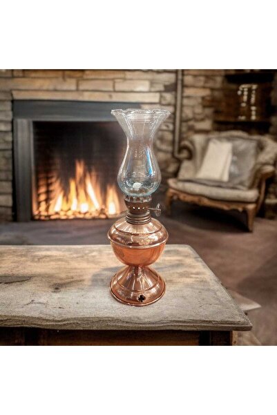 Bakır Center Bakır Gaz Lambası Küçük Boy Fitilli Gaz Lambası 24*8 CM Gece Lam...