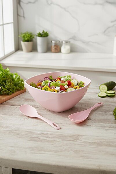 EWs 3.5 Lt Soft Pink Acrylic Square Salad and Serving Bowl Set – 3 Pieces