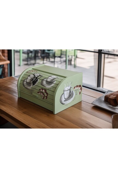 Decoratiuni Vintage Casa Retro Classic bread box, green with gray, hand-painted, without chopper, 39 cm * 18 cm * 27 cm