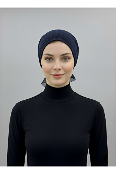 elysianfidan Luxury Nova Navy Blue Ready-To-Wear Turban Hijab with Chiffon Detail on the Back