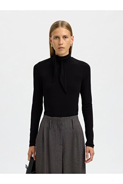 SELECTED Oberteil mit langen Ärmeln High Neck