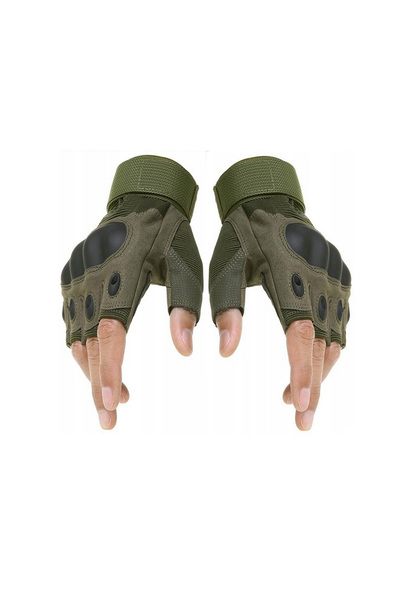 zola Tactical survival gloves, carbon fibre and rubber, XL, fingerless, 16 cm, khaki