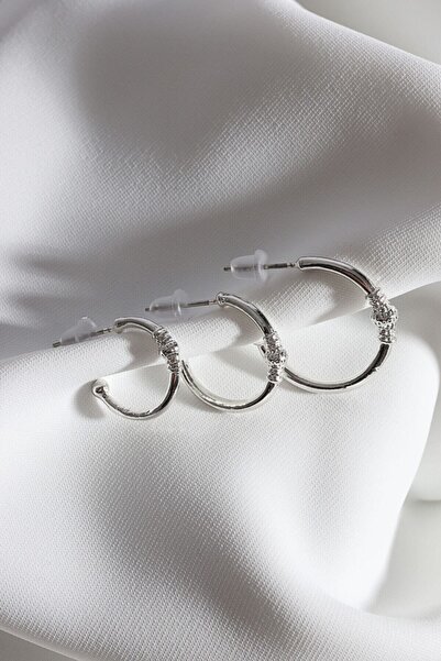 LA PERRY ACCESSORIES طقم أقراط فضية للسيدات مكون من 3 قطع
