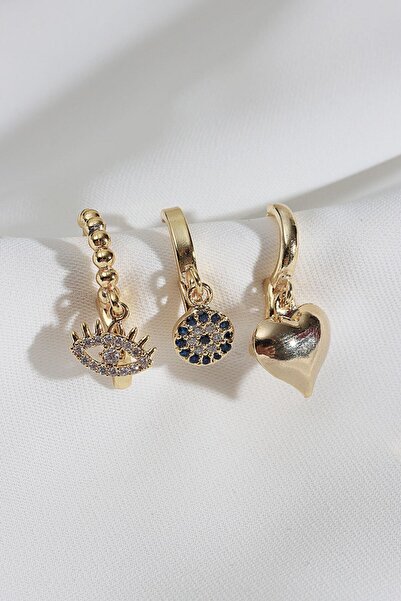 LA PERRY ACCESSORIES 3-Piece Heart Figure Gold Earrings