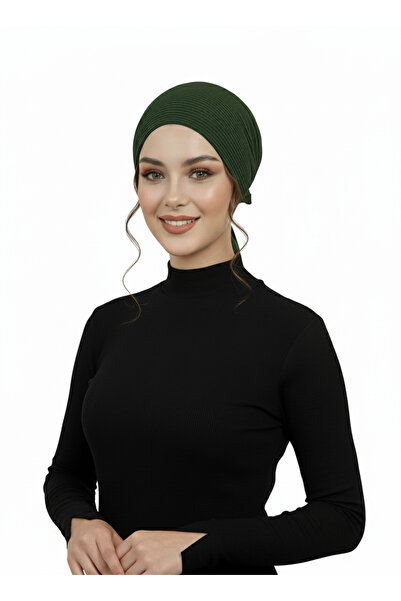 elysianfidan Luxury Pleated Khaki Ready-To-Wear Turban Hijab with Chiffon Floral Detail on the Back