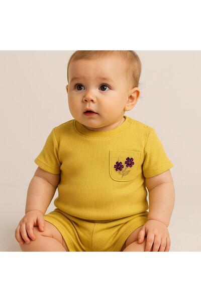 RAPAPA Ribana Fabric Baby Set with Shorts and'Be Happy' Written on It – Summer 2-Piece Set 25143K