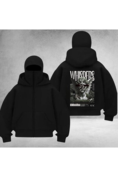 DEEFWEAR Back Printed Unisex Balaclava Ninja Zippered Sweatshirt/ 3 Thread Shard Fleece-Lined Aş