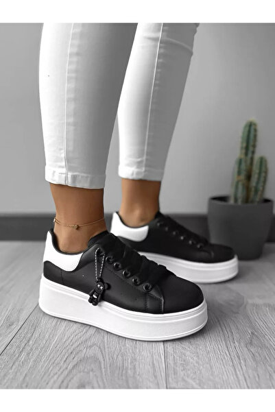 dehaine Women's high-top sneakers, black with white sole, B1025