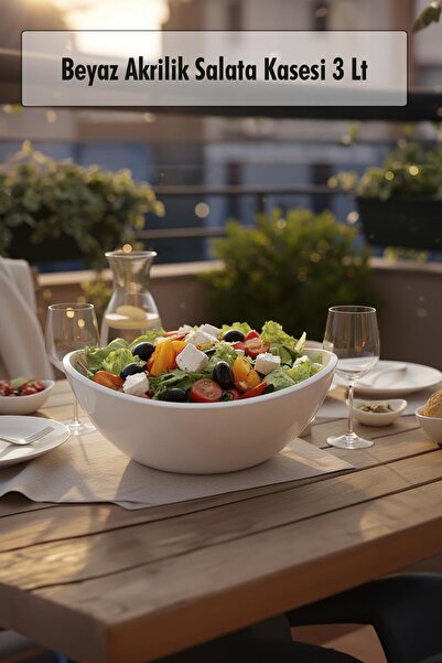 HSDemirci Beyaz Akrilik Salata Kasesi & Servis Kasesi 3 Lt