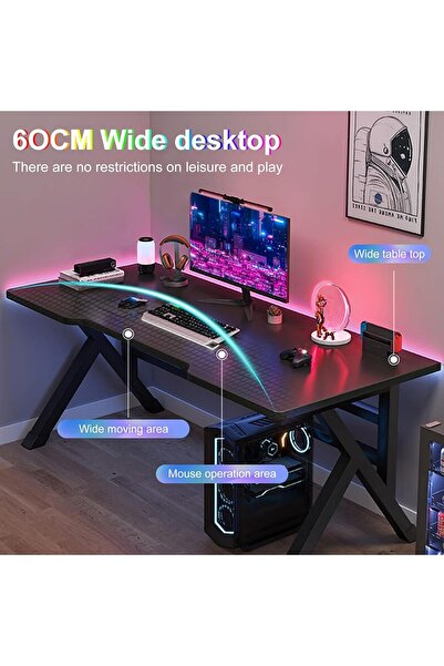 Aralifes Gaming Desk Computer Desk for Bedroom, Gamer Workstation Sturdy Gaming Table with K-Shaped Legs