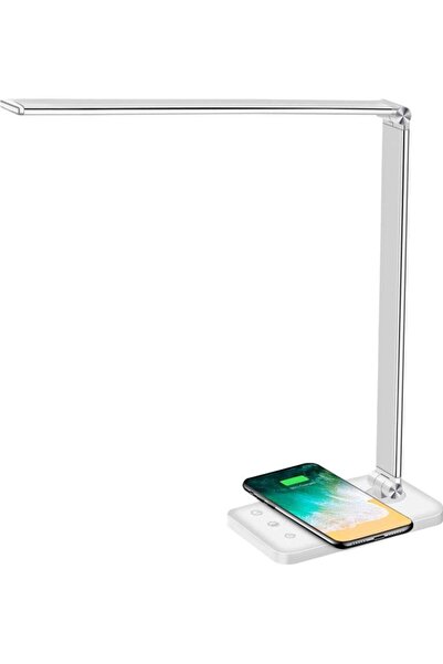 HALAMODO مصباح مكتب LED أبيض مع شاحن لاسلكي