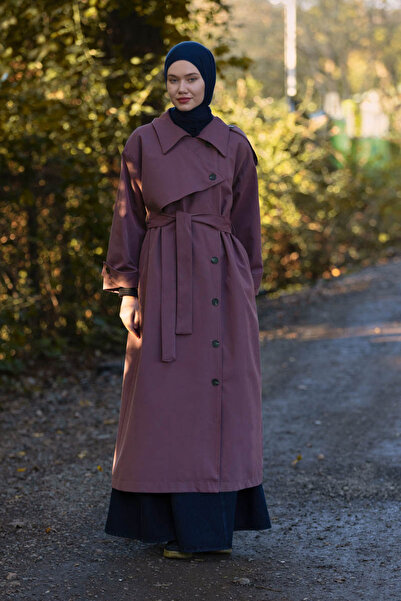 ZÜLAYS Asimetrik Düşük Kol Trençkot Koyu Mürdüm