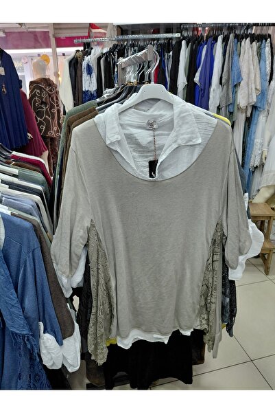 Tuana Otantik Casual Knitwear Set with Built-In Shirt and Lace Detail