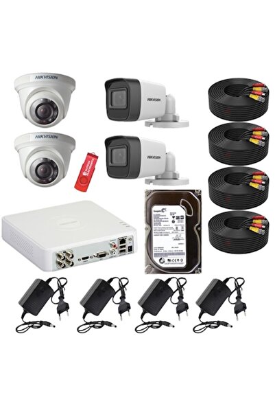 Hikvision Mixed 4-Camera 2MP Surveillance System (2 Indoor IR20m, 2 Outdoor IR40m)