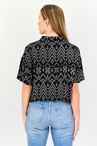 Forever 21 Women Allover Print Short Sleeve Shirt, Multicolor