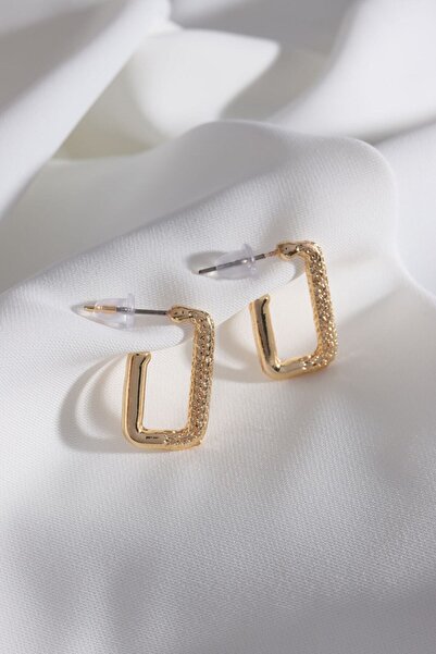 LA PERRY ACCESSORIES حلق دائري ذهبي مستطيل عتيق